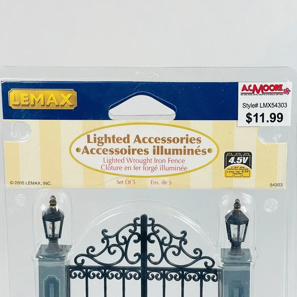 Lemax Lighted Wrought Iron Fence #54303 Village Accessory Set